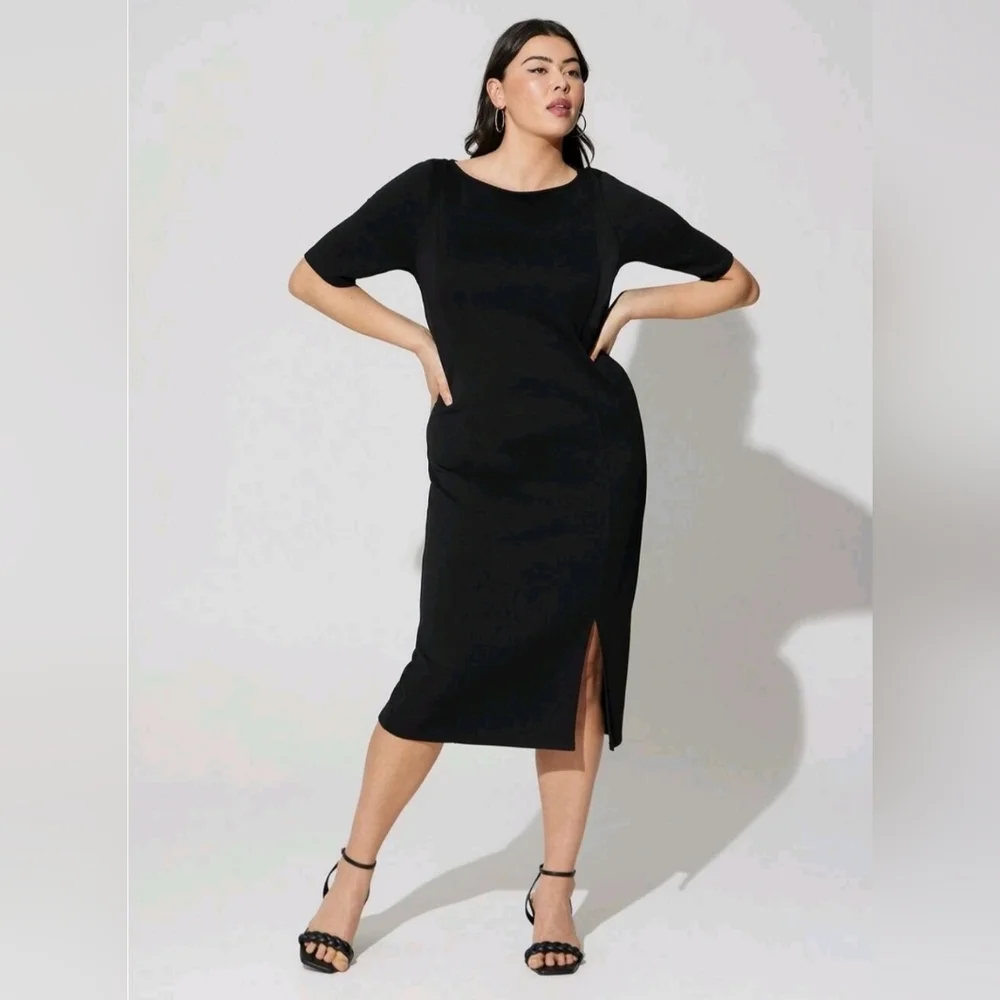 Torrid Black Bodycon Midi Dress With Slit Soft Stretchy Short Sleeve Plus 3X - Picture 4 of 13